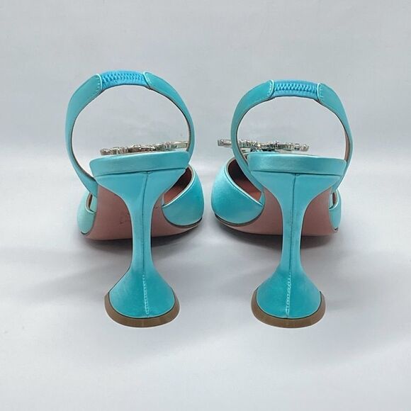 Amina Muaddi Begum Embellished Satin Slingback Pumps size 39 - Picture 9 of 14